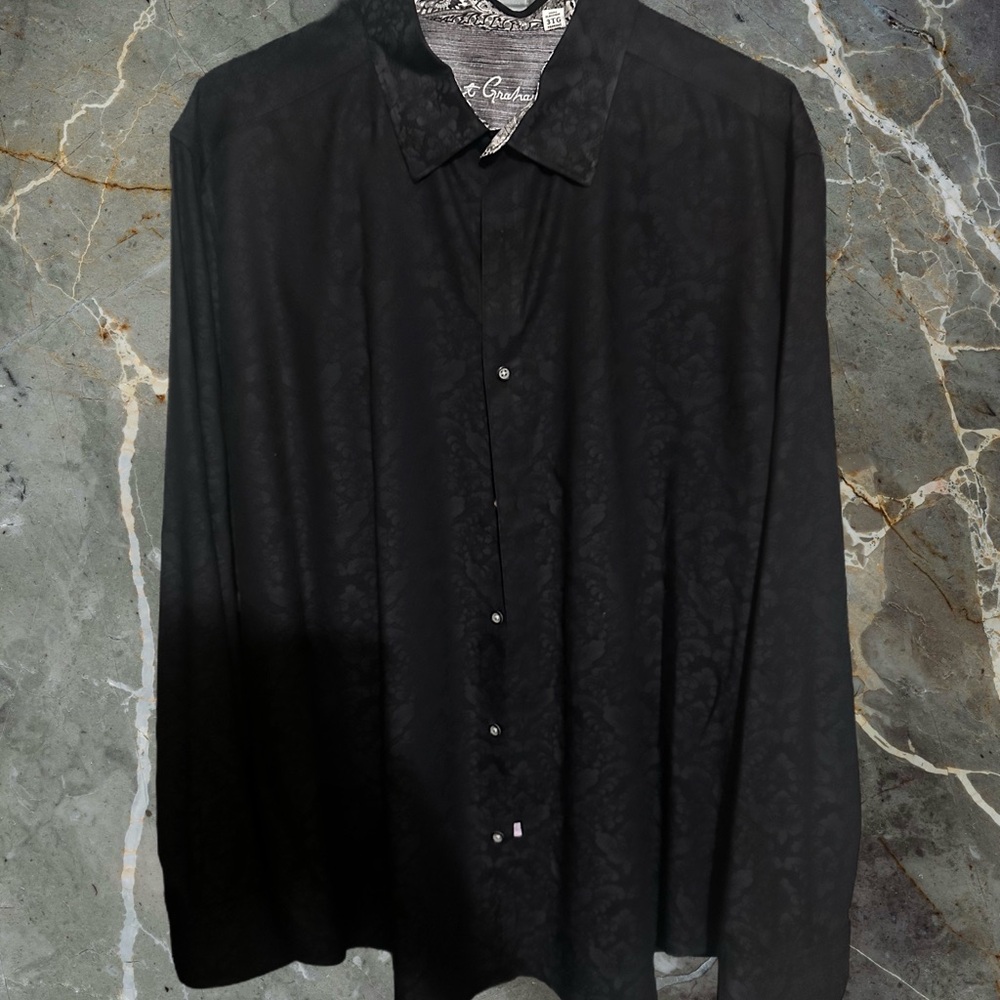 Robert Graham Black Patterned Dress Shirt (Prom Ready) with paisley trim.
